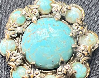 SOLD MEG S Metal and Peking glass brooch