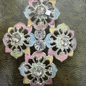 stunning metal enamel and glass Czech brooch