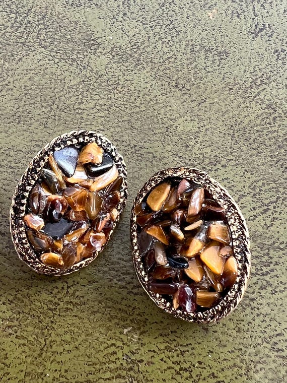 ピアス Brass Rhinestone Tiger Eye Clip On Earrings Iosselliani Brass Rhinestone Tiger Eye Clip On Earrings
