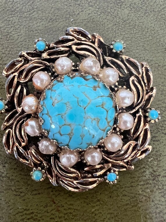 Broche Ancienne Avec Perles Et Pierres - Occasion, Métal Argenté