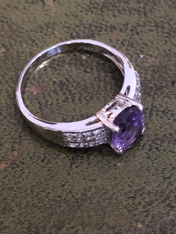 Solid silver amethyst and cz stone ring size p - image 3