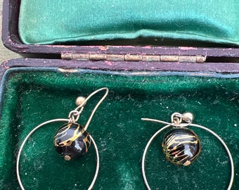 Pretty sphere earrings with glass bead 1970