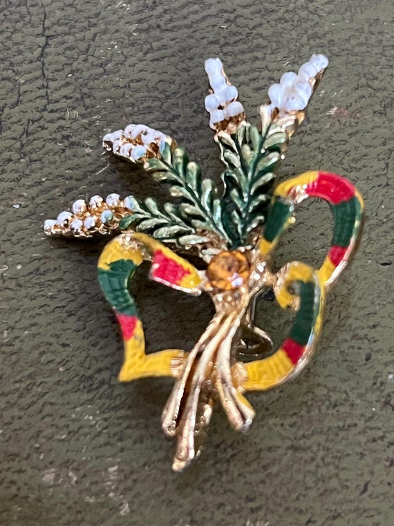 Broche Art Déco En Métal émaillé – Occasion, Jolie Pièce Vintage – Détails D'usure à Vérifier Auprès Du Vendeur