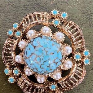 metal pearl and Peking glass large brooch