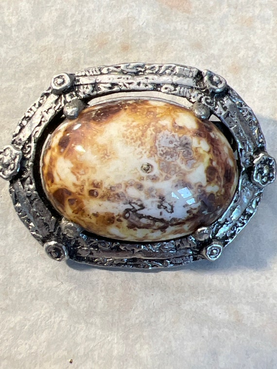 1970 Scottish agate metal brooch - Gem