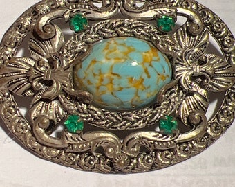 Metal Peking glass and glass brooch