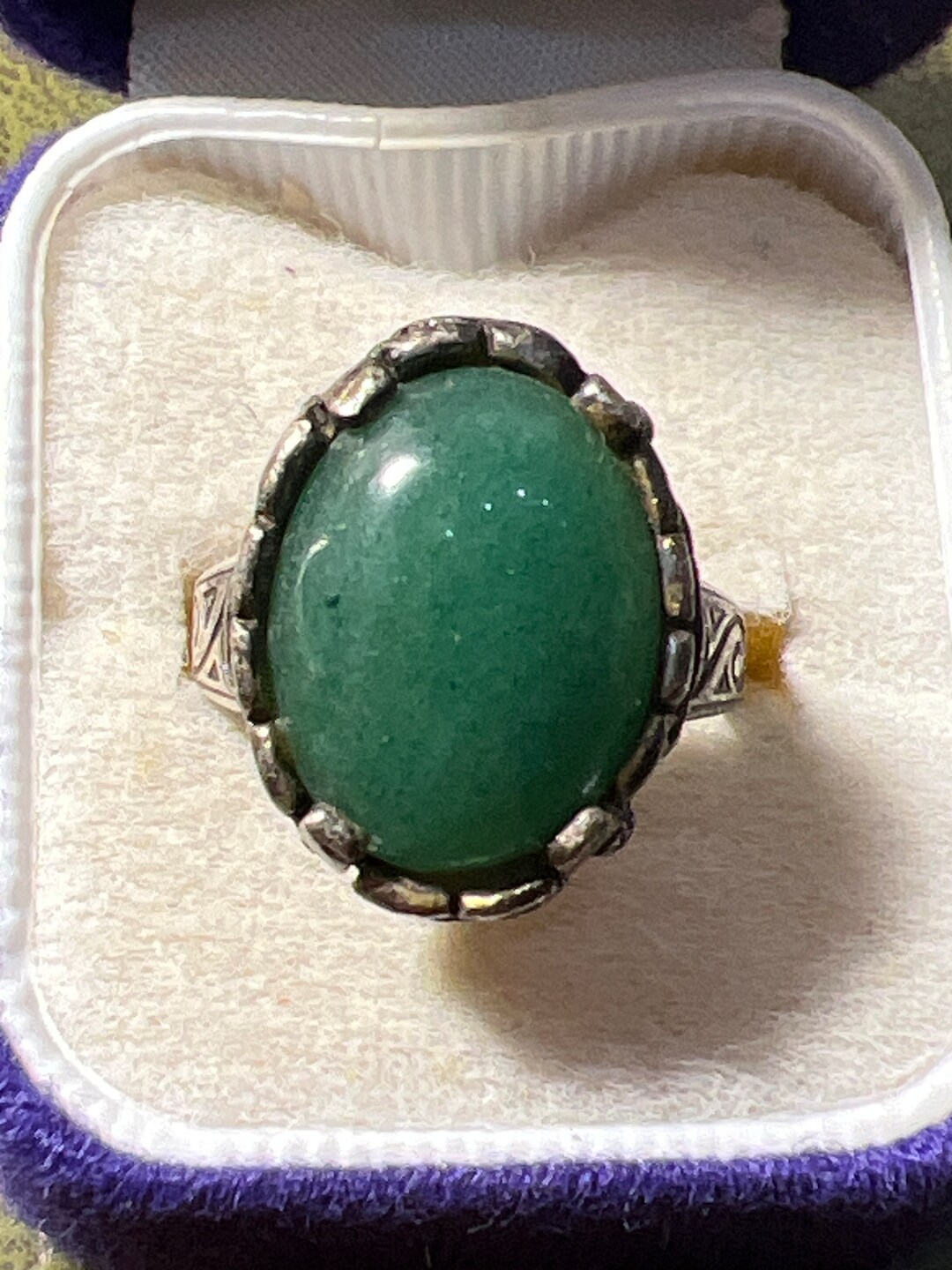 Jadeite Adjustable White Metal Ring Etsy