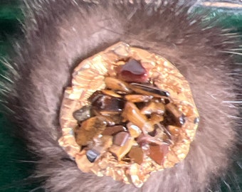 Pretty metal and mink brooch