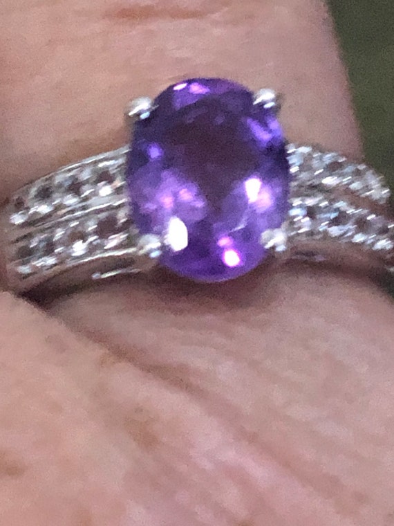 Solid silver amethyst and cz stone ring size p - image 1