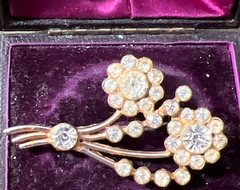 Antique Diamond Paste Solid Silver Brooch Pin Leaf Flower Art