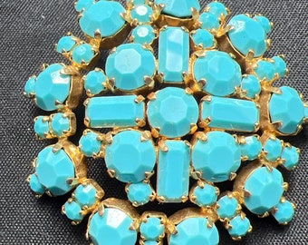 SOLD KYOKO Metal and turquoise brooch