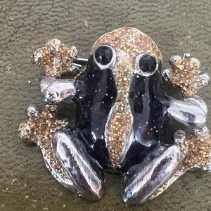 metal enamel and glass frog brooch