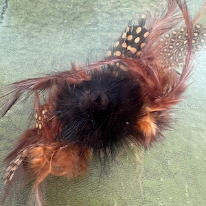 real feather and fur vintage brooch