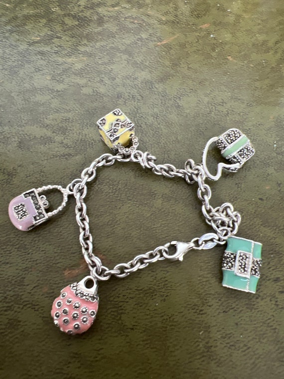 Enamel and solid silver charm bracelet - image 1