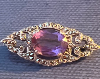 SOLD VI Solid silver amethyst glass brooch