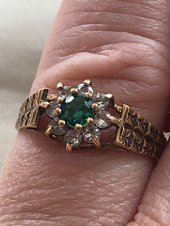 Ring Size UK M USA 6 14 Vintage 9ct Yellow Gold Oval Emerald and Diamond Ring