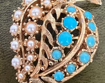 Broche Originale Avec Perles Turquoise Et Oxydes - Bijou Artisanal Occasion
