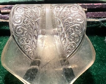 Broche En Métal Argenté Avec Pierre Oeil De Tigre - Bijou Occasion - Style Bohème - Fabriqué En France