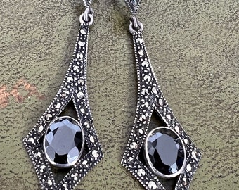 SOLD KAREN silver markesite onyx earrings