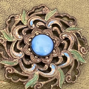 metal enamel and glass Czech brooch