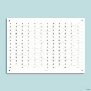 Jahres-Übersicht Nr. 01 / A3 oder A2 Jahresplaner / mit oder ohne Feiertage / Naturpapier