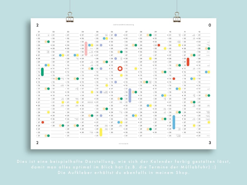 Jahres-Übersicht Nr. 01 / A3 oder A2 Jahresplaner / mit oder ohne Feiertage / Naturpapier Bild 3