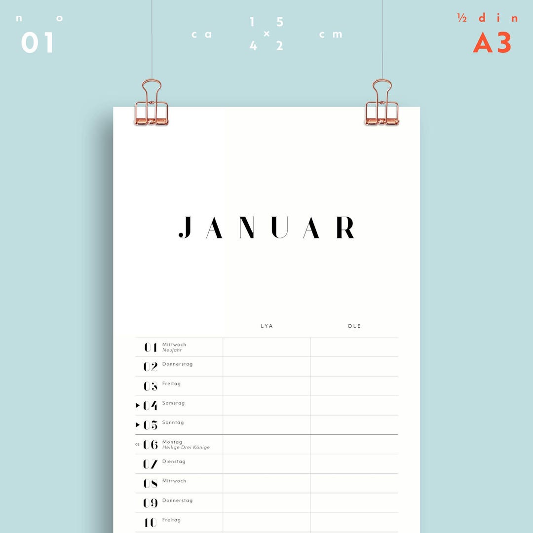 Jahresplaner No. 01 – 1 oder 2 Spalten • elegant & fein