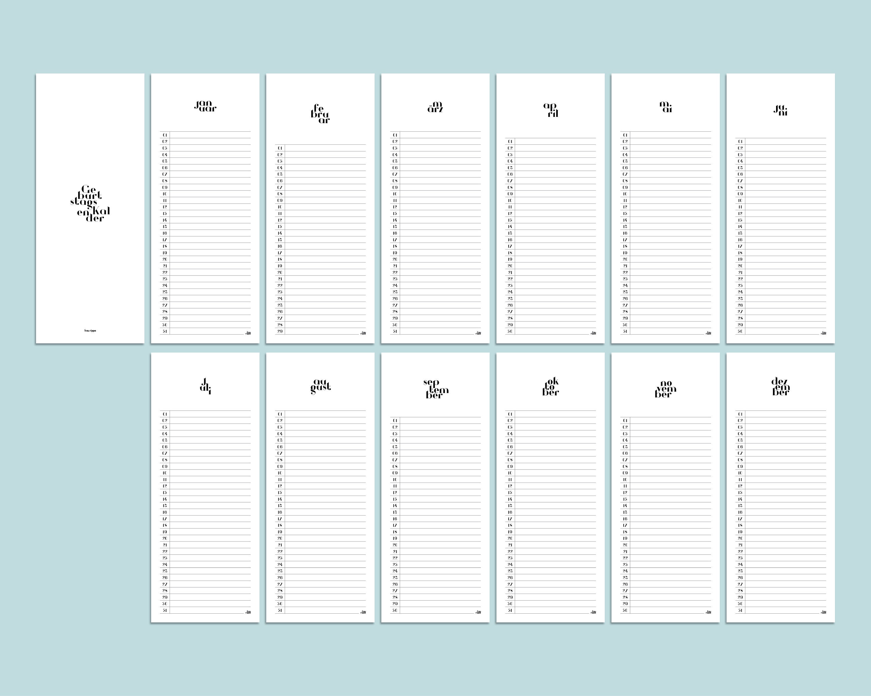 Geburtstags-Kalender für jedes Jahr Schlicht und doch - Etsy.de