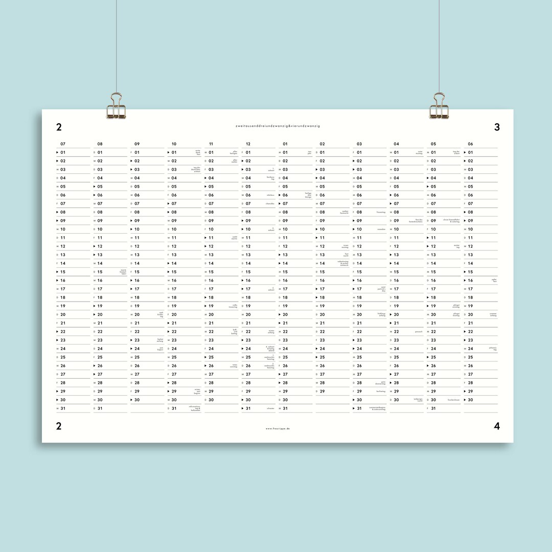 Jahres-Übersicht Nr. 01 / A3 oder A2 Jahresplaner / mit oder - Etsy.de