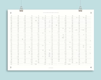 Jahres-Übersicht Nr. 01 / A3 oder A2 Jahresplaner / mit oder ohne Feiertage / Naturpapier