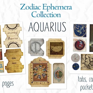 Zodiac, Astrology Book of Shadows Junk Journal kit Aquarius Printable Junk Journal Ephemera: Pockets, Horoscope Tabs and Cards image 1