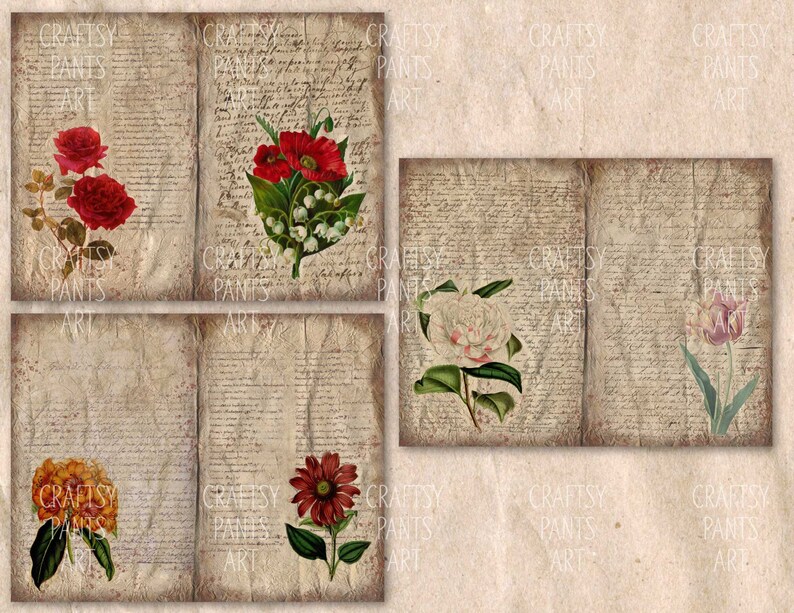 VINTAGE FLOWERS 12 Sheets Massive Printable Junk Journal Etsy