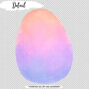 May include: A watercolor Easter egg with a pink and purple ombre effect. The egg has a pattern of overlapping circles.