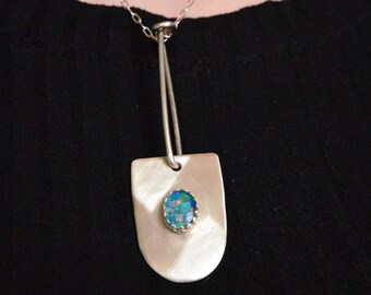 Mosaic Opal Safety Clip Pendant Necklace
