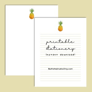 Papelería imprimible, Descarga instantánea, Piña, Sencillo, Acuarela, Tropical, Rayado, Sin rayar, Papel para escribir cartas: Acuarela de piña