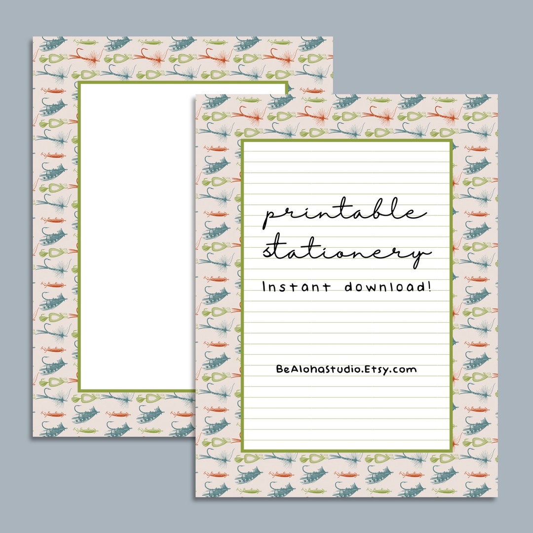 Fish Line Paper Printable Stationery, Instant Download, Fly Fishing, Fishing Lures ...