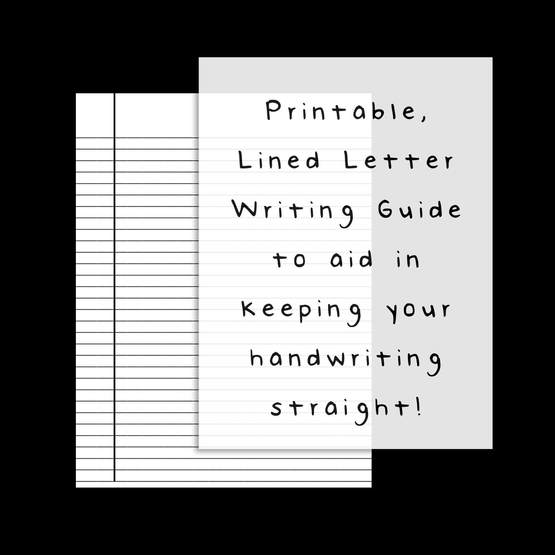 Printable Stationery, Black Lined Letter Writing Guide Underlay, Lined