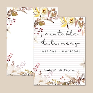Carta da lettere stampabile, acquerello, floreale autunnale, carina, a righe, non a righe: bouquet autunnale