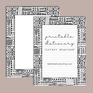 Papelaria para impressão, Papel pautado para impressão em PDF, Tropical, Havaiano, Preto e Branco, Moderno, Pautado, Sem Pautado, Papel para Escrita de Cartas: Tapa Havaiano