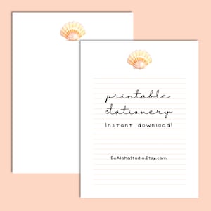 Artigos de papelaria para impressão, download instantâneo, náutico, peixe, concha do mar, coral, forrado, sem forro, papel para escrever cartas: Sunrise Shell