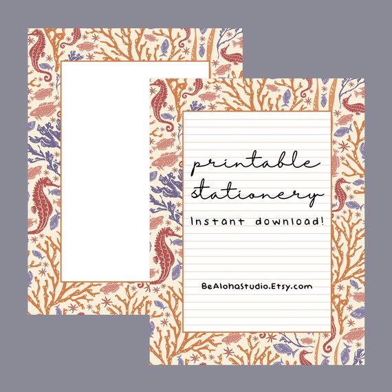 Printable Stationery Instant Download Nautical Fish | Etsy
