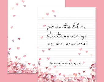Printable Stationery, Watercolor, Hearts, Pink and Red, Pretty, Lined, Unlined, Letter Writing Paper: Love You More