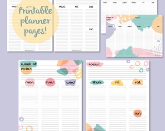 Undated, Printable Planner Pages, Weekly Planning Pages and Calendar, Day Planner, Pastels, Lavender Abstract: 80s Vibes