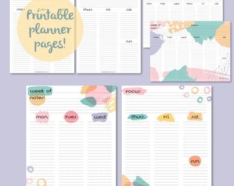 Undated, Printable Planner Pages, Weekly Planning Pages and Calendar, Day Planner, Pastels, Lavender Abstract: 80s Vibes