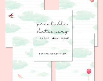 Printable Stationery, Instant Download, Lined Paper, Letter Writing Paper, Journal, Note, Paper: Pastel Dreams