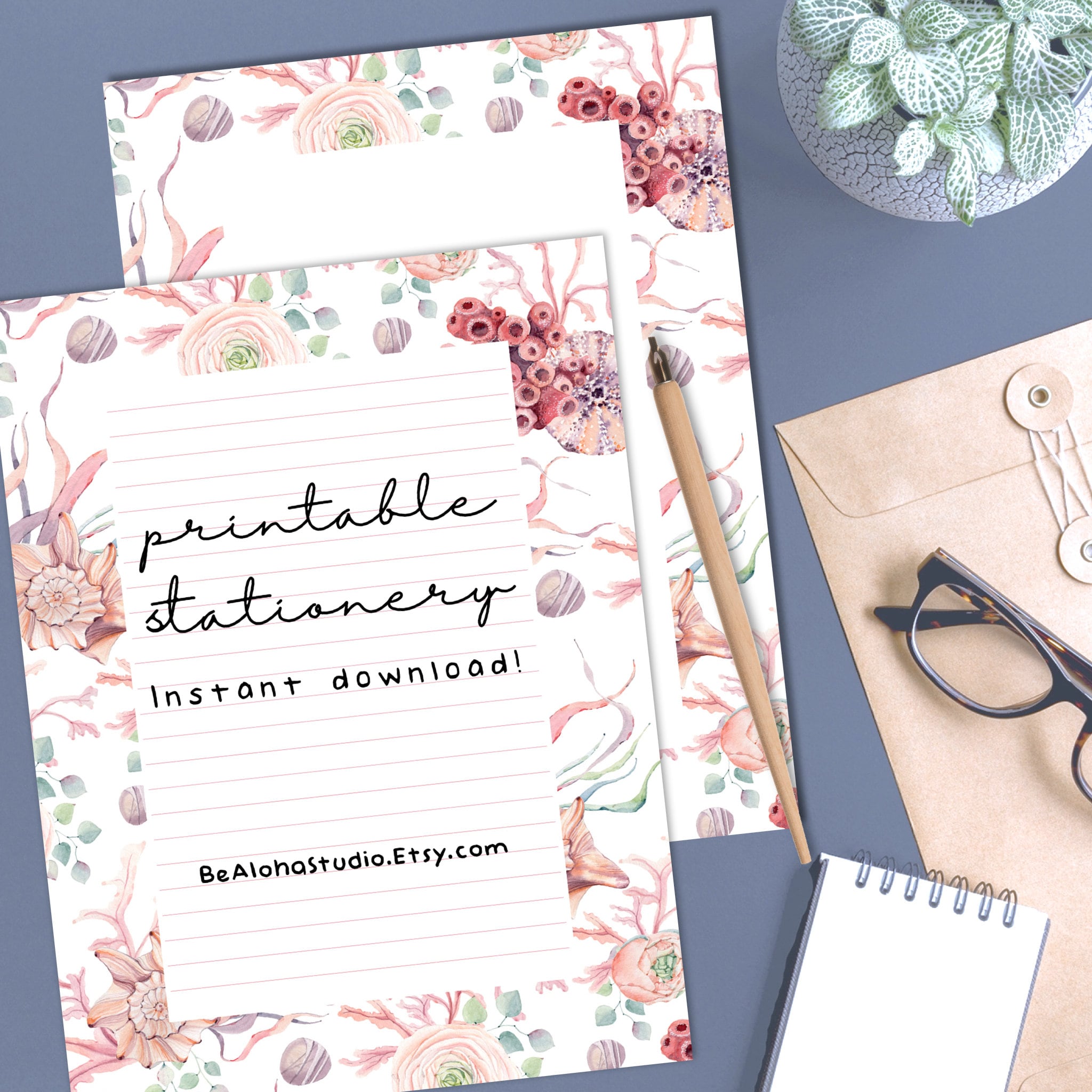 Printable Stationery, Instant Download, Nautical, Ocean, Sea ...