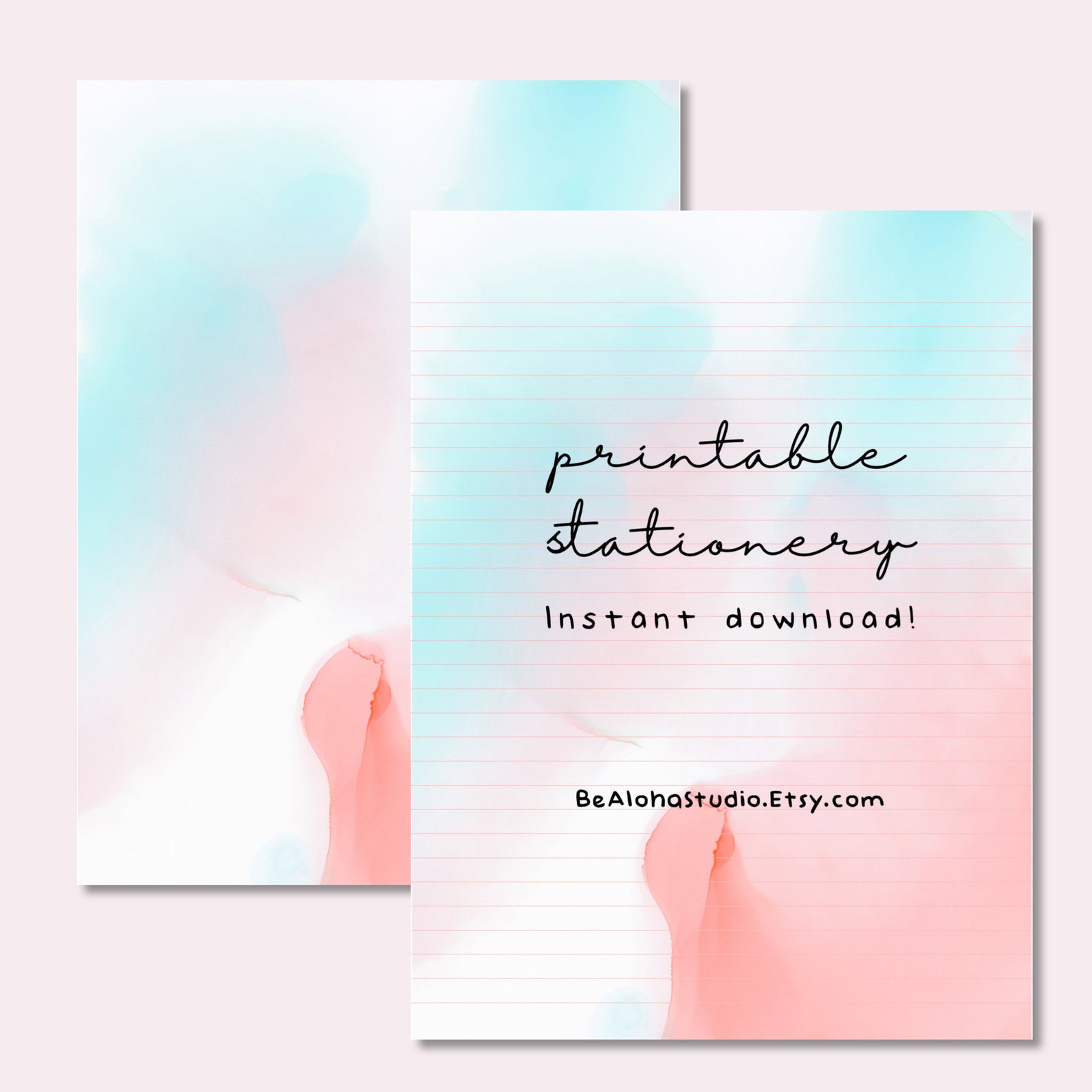 Printable Stationery, Watercolor Wash, Pastels, Lined, Unlined, Letter