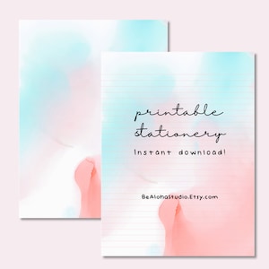 Printable Stationery, Watercolor Wash, Pastels, Lined, Unlined, Letter Writing Paper: Watercolor 04