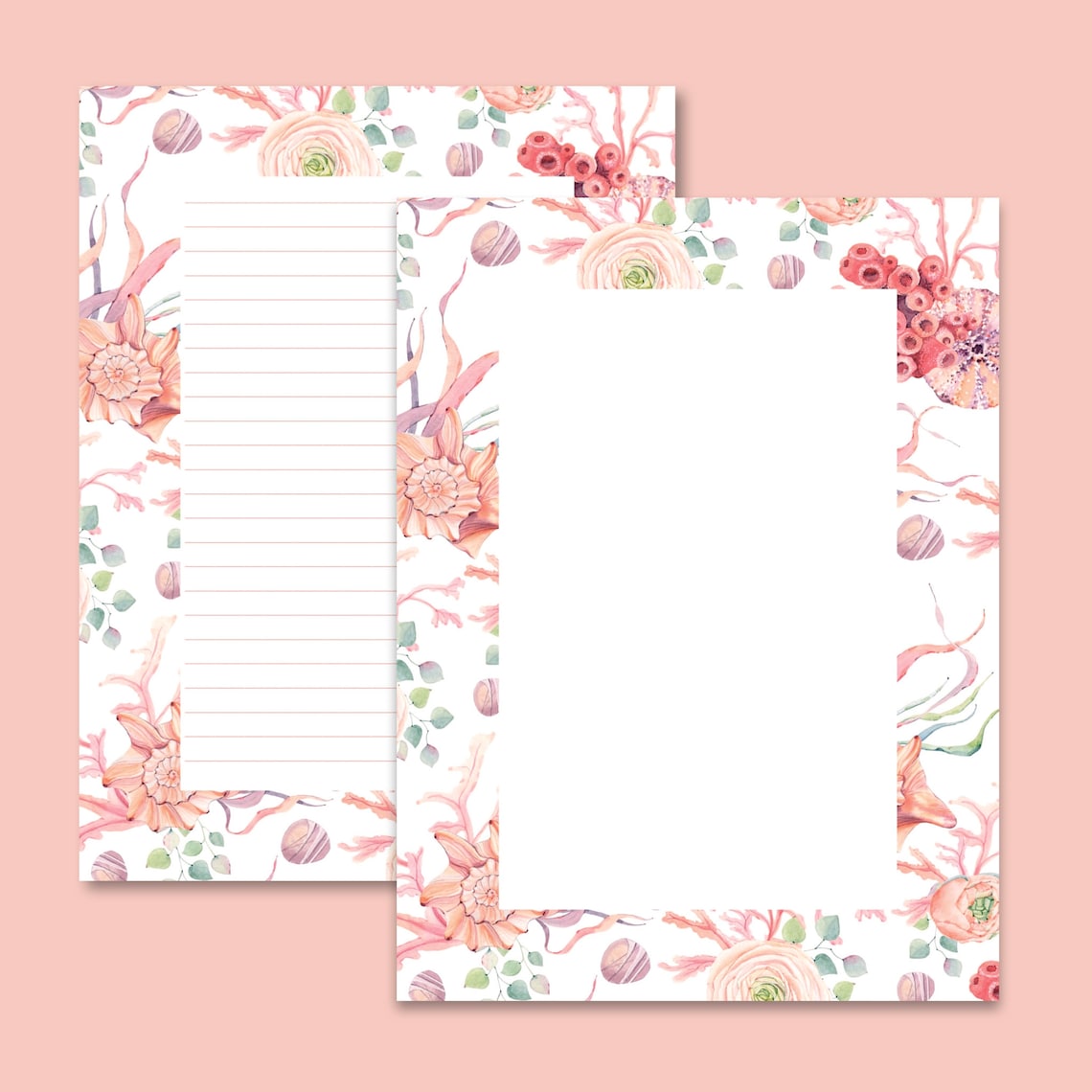 Printable Stationery, Instant Download, Nautical, Ocean, Sea, Watercolor, Pastels, Lined ...