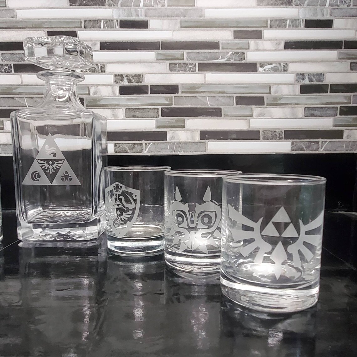 Zelda Etched Decanter Set Grabado Rocas Vidrio Lavavajillas Etsy